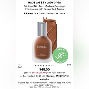 Haus Labs. Foundation. Shade 460. 1oz/ 30ml. “ Like New” Gently used.